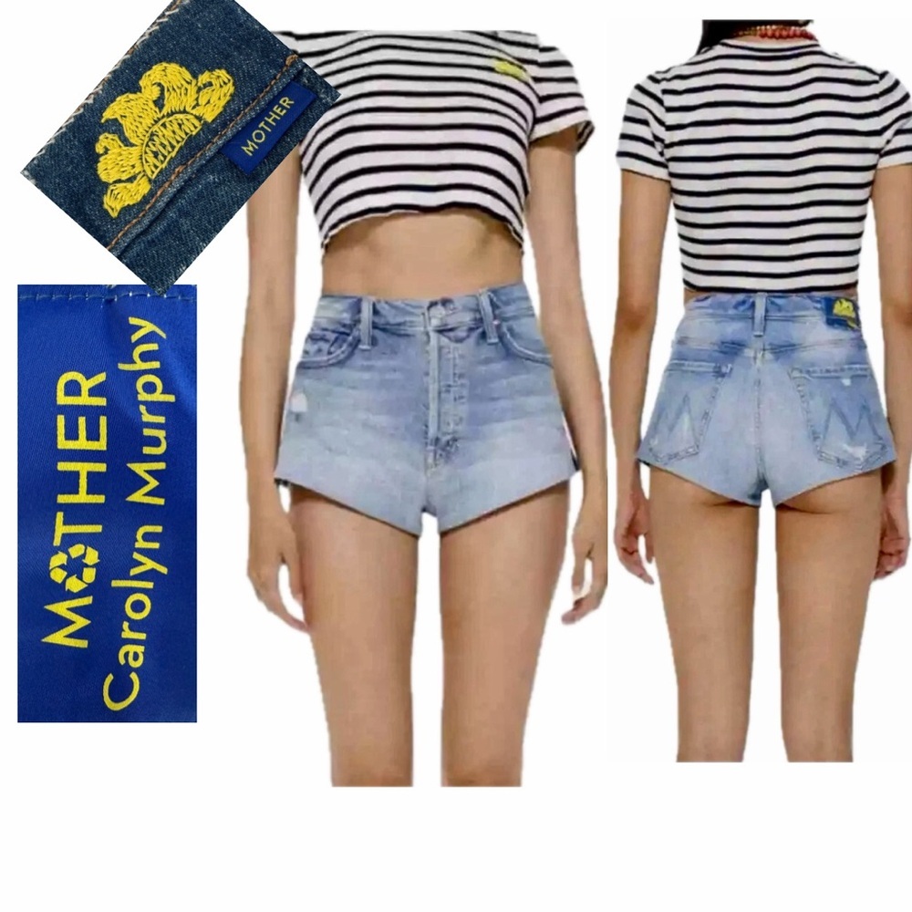 MOTHER X Carolyn Murphy Denim Tomcat Fray Shorts Limited Edition Sz 26 Luxury